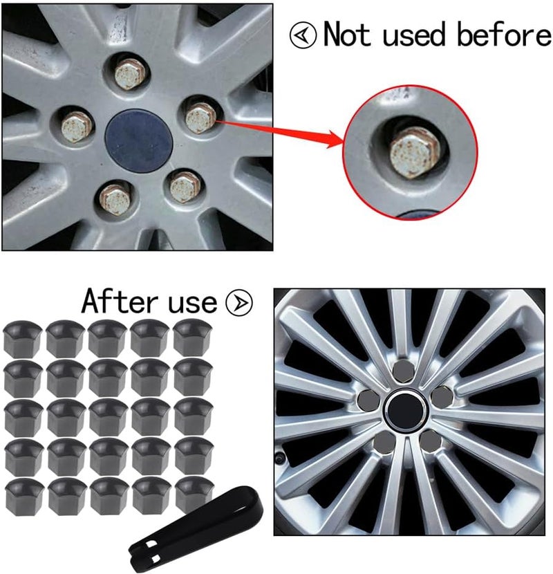 Nihfien 20 Pcs Wheel Lug Nut Covers, 21mm Universal Car Tire Nut Caps, Hexagonal Plastic Tire Bolt Caps with Removal Tool (Gray) - Image 4